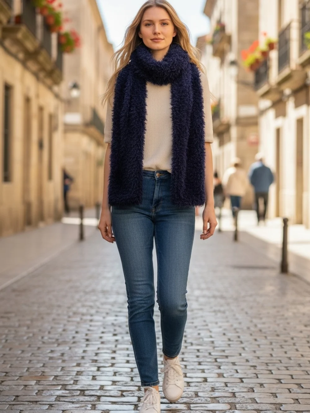 Source Unknown Navy Faux Fur Scarf Wrap